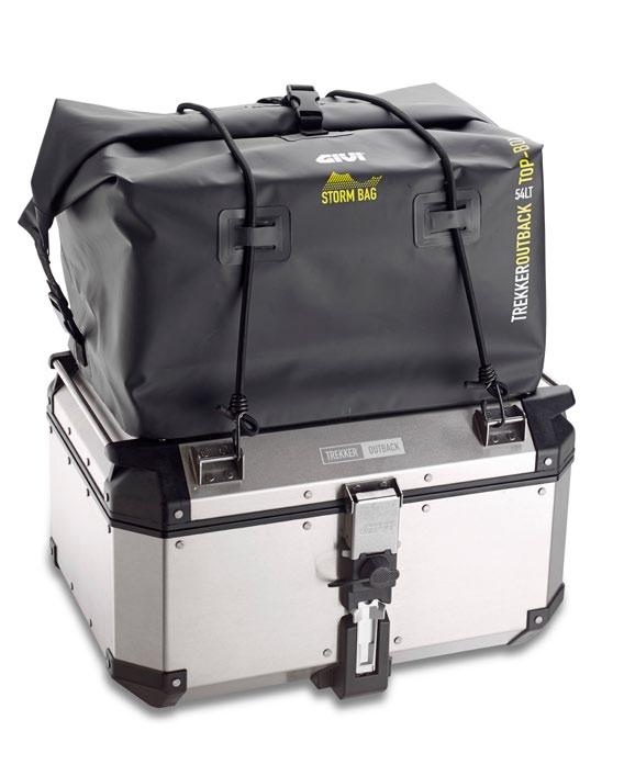 - Roll down closing system to ensure fully waterproof functionality; - Air vent; - Shoulder strap; - Two tubular elastic straps, fluorescent yellow with hooks.