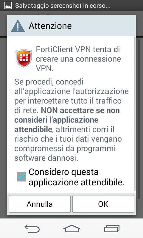 App FortiClient: collegarsi Verrete avvisati del tentativo di