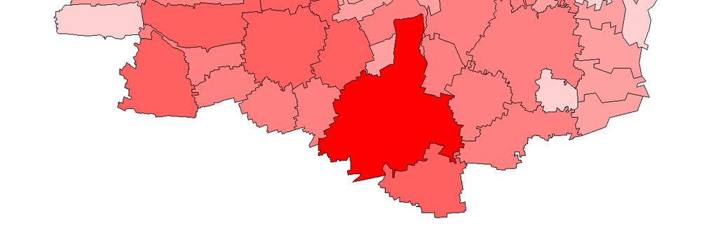 di Monza e Brianza e sono quindi evidenziati in rosso scuro i comuni che in valore assoluto hanno espresso il maggior numero di transazioni.