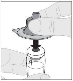 Aprire il coperchio protettivo di carta dell adattatore per il flaconcino in plastica trasparente (D). Non togliere l'adattatore dalla sua capsula di chiusura protettiva.