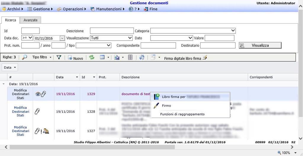 la firma massiva dei documenti. Tramite il bottone Scarica i file da firmare digitalmente si scarica uno zip con tutti i file da firmare (con stato libro firma).