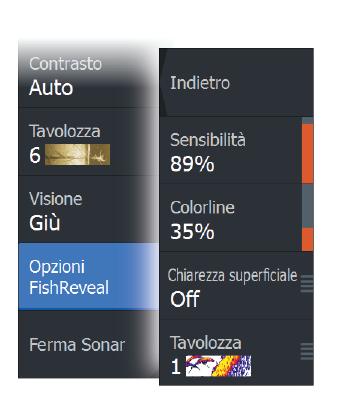 Opzioni FishReveal Sensibilità Controlla la sensibilità dei dati FishReveal sull'immagine DownScan.