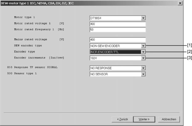 Installazione Collegamento dell'opzione adattatore per l interfaccia DWEB/2B Istruzioni per la messa in servizio Per la messa in servizio di un encoder motore HTL collegato all'opzione scheda encoder