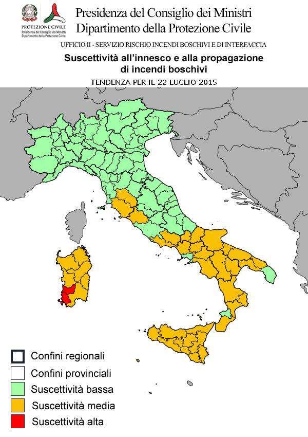 CONDIZIONI DI SUSCETTIVITA' ALL'INNESCO E ALLA PROPAGAZIONE DI INCENDI BOSCHIVI PREVISTE PER IL 22 LUGLIO 2015 BASSA MEDIA ALTA VALLE D'AOSTA AO PIEMONTE LOMBARDIA TRENTINO A. A. VENETO FRIULI V.