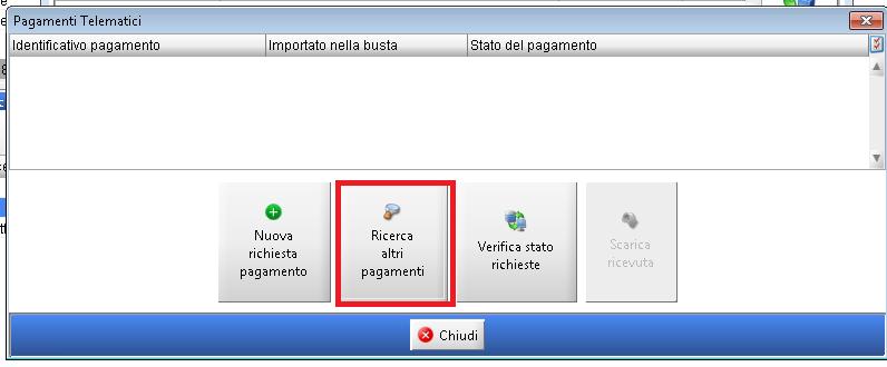 Eseguita la richiesta, il sistema torna nella maschera sotto evidenziata e per visualizzare il pagamento è necessario