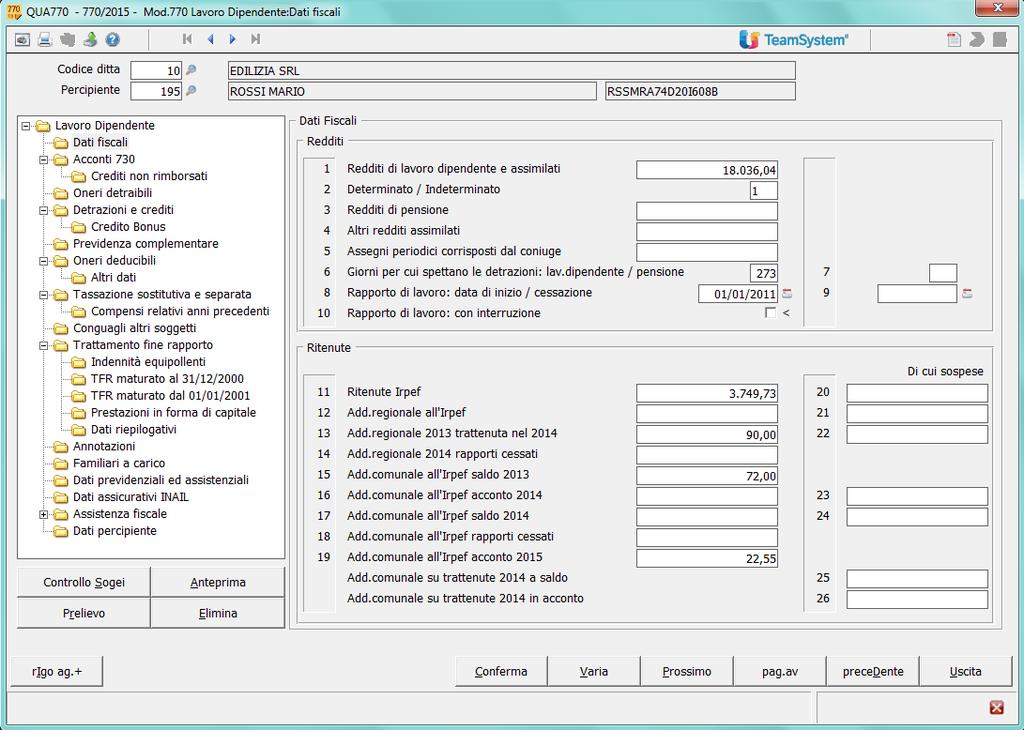 S N [spazio] Lavoro autonomo da MULTI: Tale impostazione viene verificata solo in presenza di un unico rigo di compensazioni effettuate.