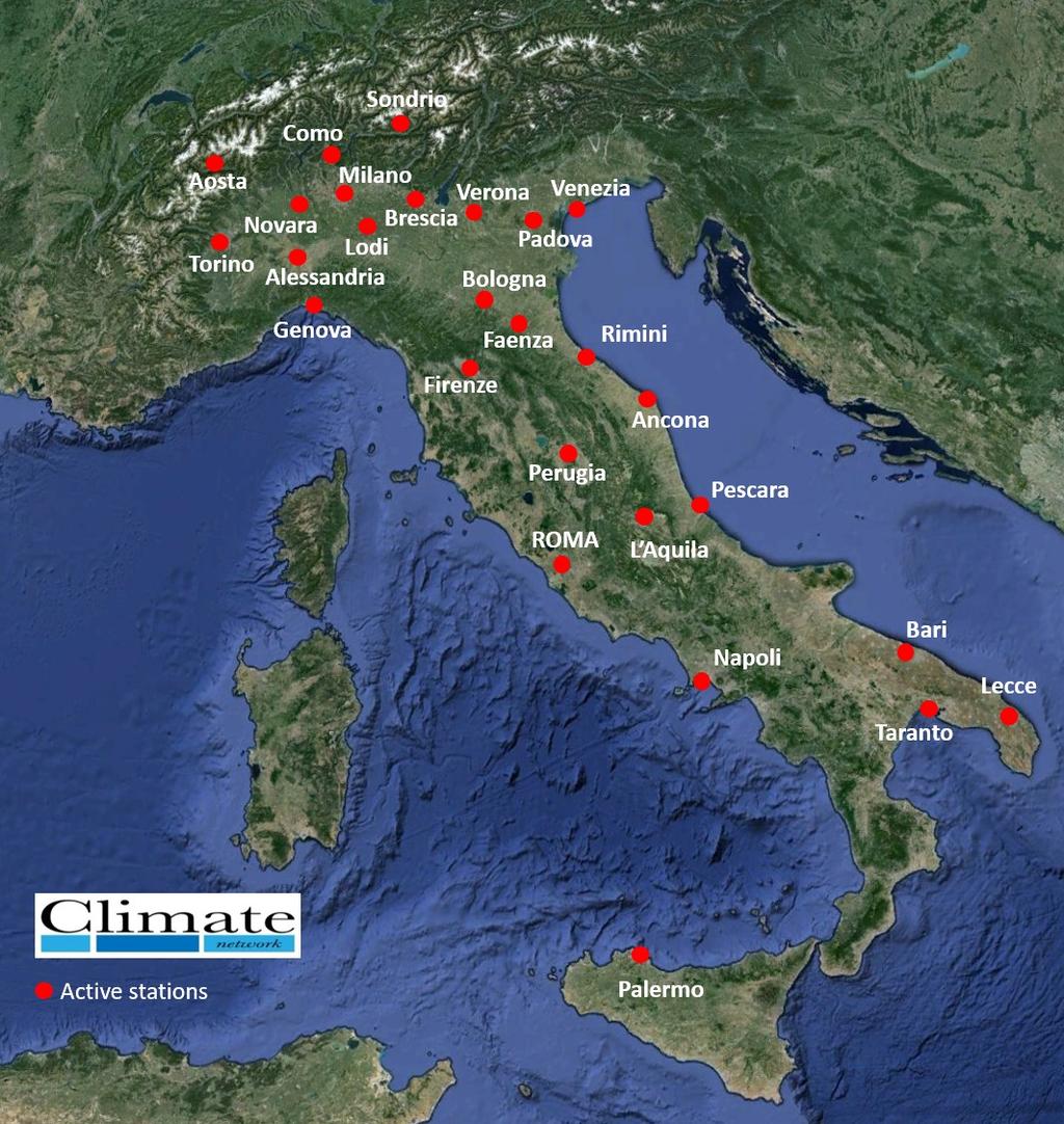 Climate Network (Fondazione Osservatorio Meteorologico Milano Duomo) Italia: 50 CN AWSs 8 in Milano città (20 complessivamente nell area metropolitana) 2