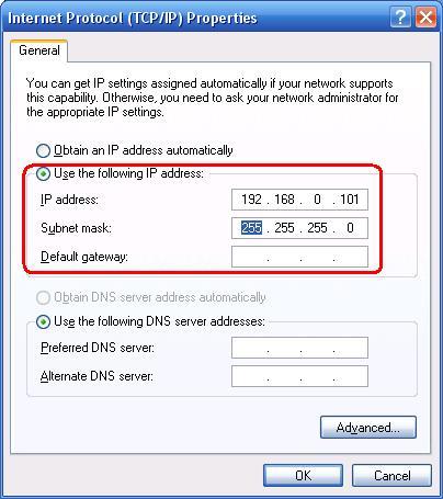 Preparare il vostro computer per connettersi prima al serve di stampa 1. Vi preghiamo di specificare un indirizzo IP adeguato per il vostro adattatore wireless, per es. 192.168.0.101.