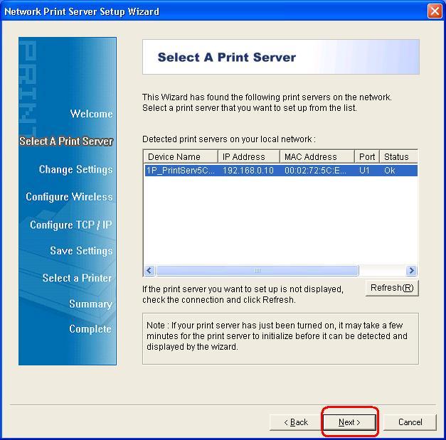Dalla schermata Select A Print Server, selezionare la