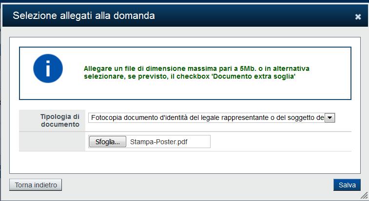 Nella selezione dell allegato, selezionare la tipologia di documento dal