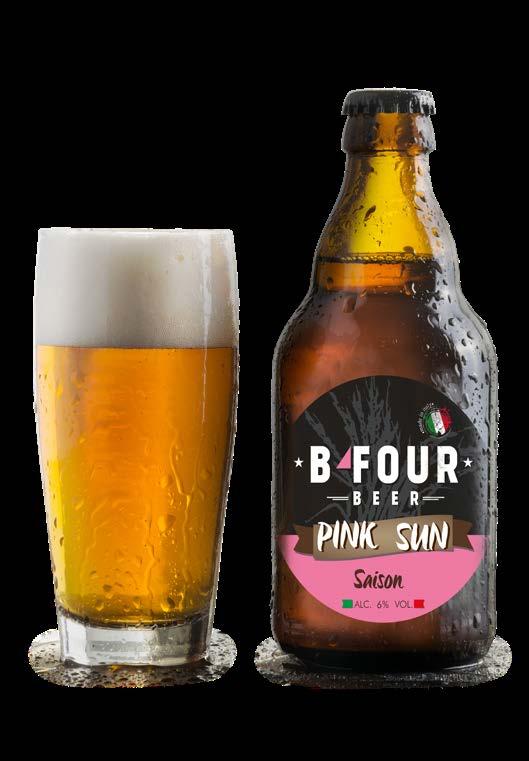 Pink Sunr - Pink Sun Saison Grado alcolico 6% Densità zuccherina del mosto: gradi plato 10,50 Colore: EBC 10 Grado di amaro: IBU 23 Temperatura di servizio: 8 C Birra di colore dorato ambrato con