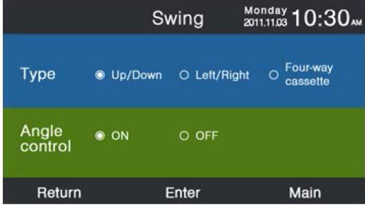 Inclinazione dei deflettori (Swing) Selezionare il menù Swing con i tasti direzione. Quando l icona Swing lampeggia, premere il tasto ENTER. Vi sarà chiesto di inserire la password.