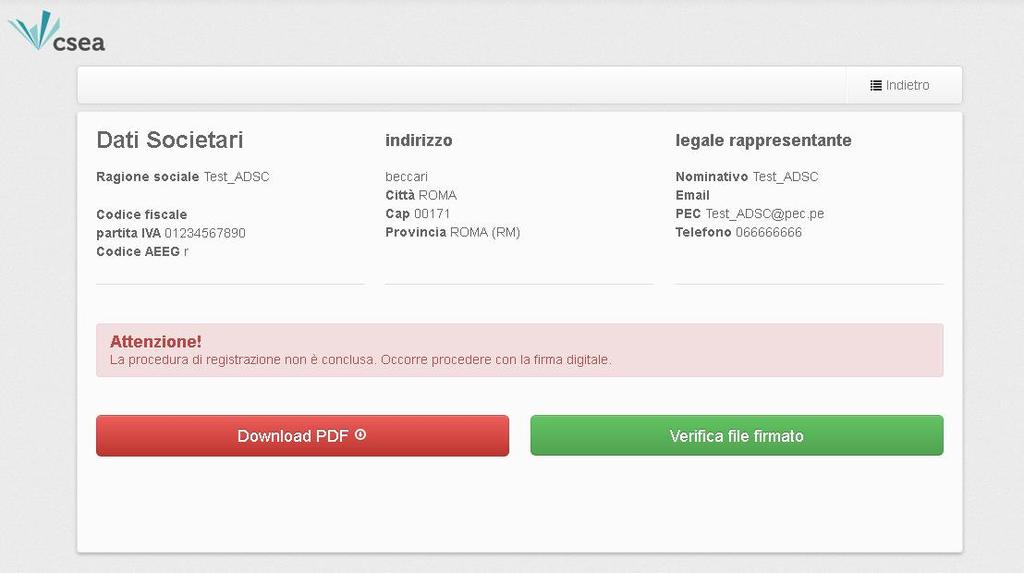 5. Firma digitale L Utente dovrà obbligatoriamente proseguire con la fase di verifica della firma digitale 1, per poter concludere il processo di registrazione (Figura 11).