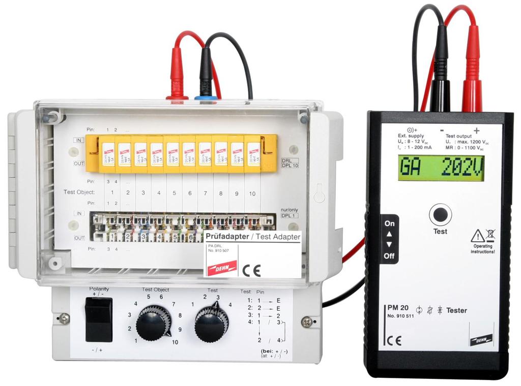 Adattatore di prova per BXT e DEHNrapid LSA e DPL, con apparecchio prova SPD PM 20 Adattatore di prova tipo PA BXT art.