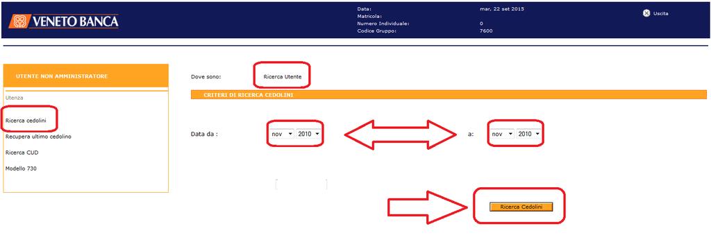 In alcuni casi, ristringendo la ricerca, il sistema consente di estrarre cedolini relativi a un periodo antecedente ai 24 mesi, ma non antecedenti al mese di novembre 2010.