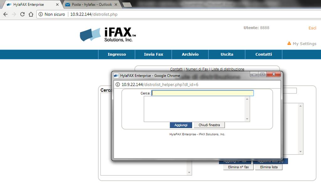 Cliccare su aggiungi n di fax Comparirà il seguente pop-up Nel campo Cerca inserire il numero che si