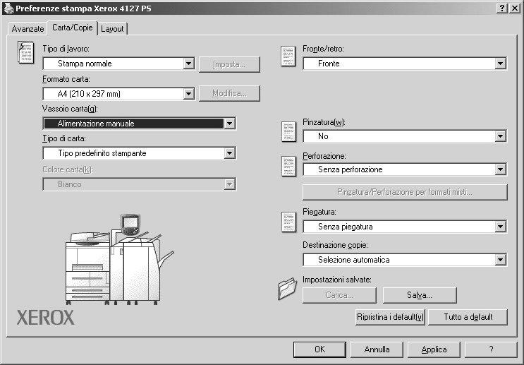 Operazioni da computer 7. Selezionare le impostazioni appropriate per le opzioni Vassoio carta, Formato carta e Tipo di carta. 8. Selezionare la scheda Avanzate e scegliere Funzioni avanzate. 9.