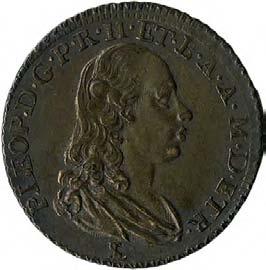 272. Paolo, 1790 Argento 916 mill. g 2,66 mm 23,32 inv. SSBAR 575530 D/ P.LEOP.D.G.P.R.H.ET.B.A.A.M.D.ETR. Busto del granduca drappeggiato a d.