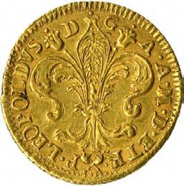 215. Ruspone, 1786 Oro K 24 g 10,46 mm 27,03 inv. SSBAR 575462 D/ P.LEOPOLDVS.D.G.A.A.M.D.ETR. (due accette incrociate) Giglio di R/ S.