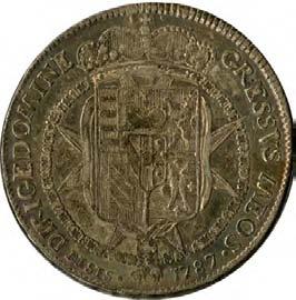 1787 Scudo Lorena di forma sannitica, coronato, circondato dal Collare dell Annunziata da cui pende il toson d oro, sormontato da scudetto granducale coronato, su croce di Santo Stefano