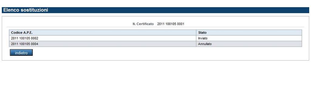 se presente, visionare il file XML utilizzato in fase di import (completo di tutti i dati di calcolo) cliccando il link Tracciato XML Dall elenco è inoltre possibile visionare, per gli APE annullati,