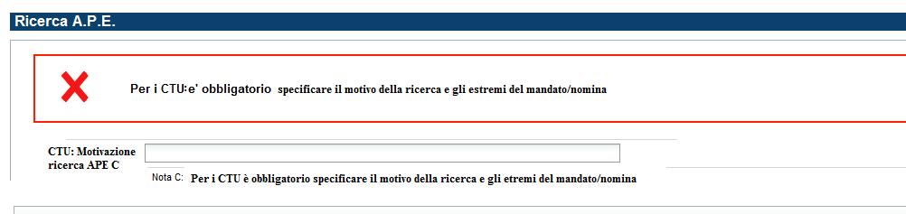 Nel caso in cui l utente con profilo CTU non compili il campo, il sistema mostrerà una