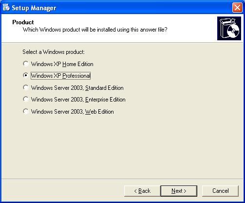 Fare clic sul pulsante di opzione Windows XP Professional e