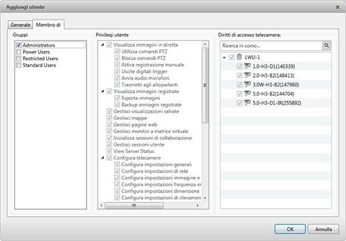 Avigiln Cntrl Center Standard Mdifica passwrd prssim access: selezinare questa casella di cntrll se l'utente deve sstituire la passwrd dp il prim access.