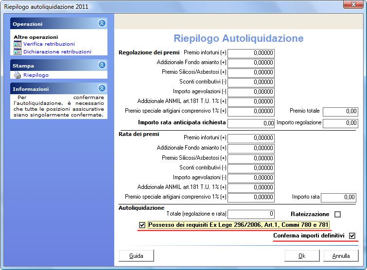 Fase 4 - Riepilogo Autoliquidazione Dopo aver dichiarato i dati definitivi delle posizioni