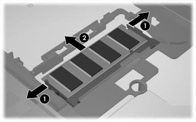 b. Afferrare il modulo per il bordo (2) ed estrarlo delicatamente dallo slot. Per proteggere un modulo di memoria dopo averlo rimosso, conservarlo in un contenitore antistatico. 13.