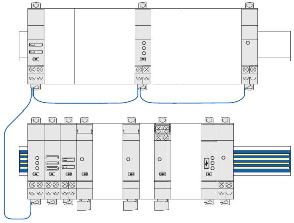 Il cavo di comunicazione permette la connessione tra due diverse rotaie DIN 5. CARATTERISTICHE GENERALI Marcatura parte frontale:. Marcatura per tampografia indelebile (linea rossa) e tramite laser.