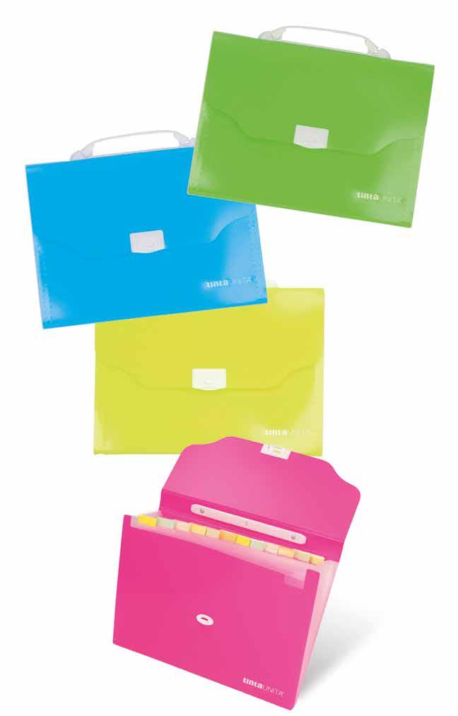 EXPANDING FILE 4 colori neon Per l archiviazione di documenti formato A4, valigette in PPL fluorescente con 13 tasche rubricate.