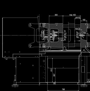 mm 800 Distanza colonne mm 460 x 410 Piastre di serraggio mm 650 x 600 Peso stampo max.