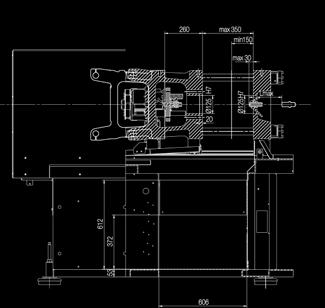 mm 610 Distanza colonne mm 370 x 320 Piastre di serraggio mm 520 x 470 Peso stampo max.