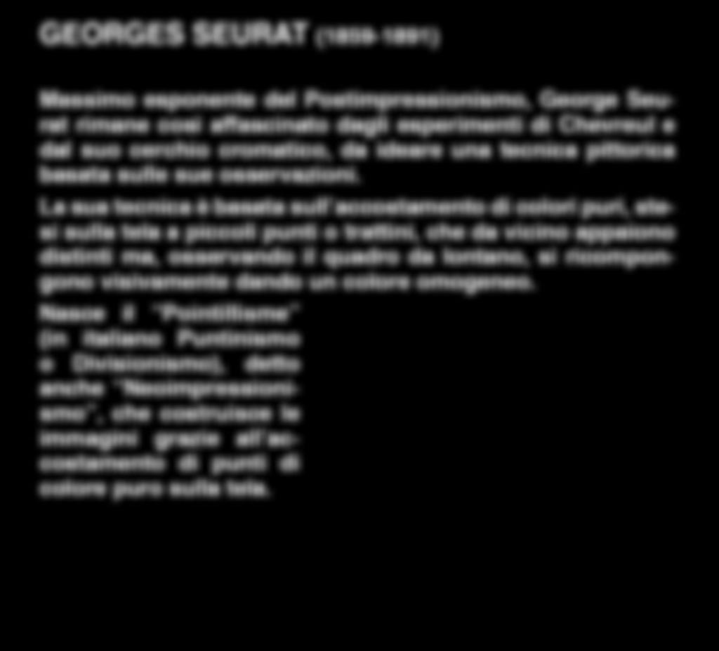 GEORGES SEURAT (1859-1891) Massimo esponente del Postimpressionismo, George Seurat rimane così affascinato