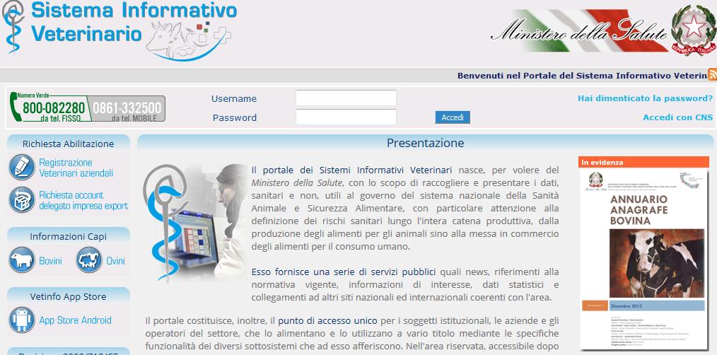 it/izs/), tramite le seguenti voci di menu nell ordine: Sistemi Informativi > Sanità Animale > Bluetongue Tramite il link ACCEDI TRAMITE VETINFO, posto in alto a destra nella pagina (come mostrato in