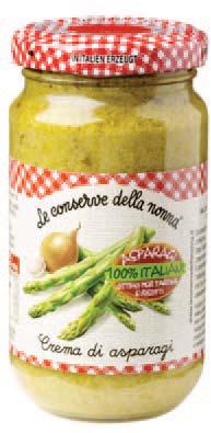 PP78 Crema di asparagi Cream of Asparagus Asparagi 80%, olio di semi di girasole, cipolla, sale, zucchero, aglio, pepe, aroma naturale, acidificante: acido citrico. Senza glutine.
