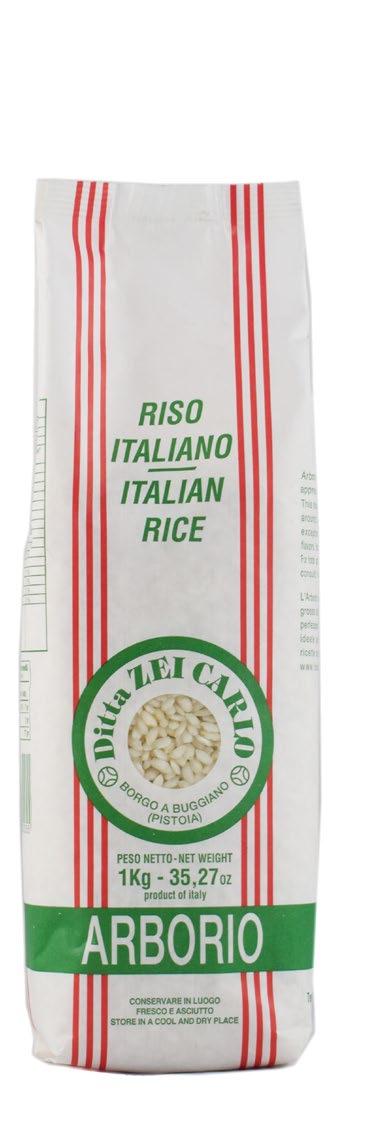 Arborio Uno dei risi più utilizzati nella cucina italiana, presenta chicchi grossi e lunghi con gessatura importante e ha un contenuto particolarmente elevato di amido.