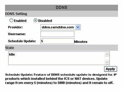 6.7.1 DDNS.CAMDDNS.COM DDNS SETTING DDNS.CAMDDNS.COM PROVIDER: Selezionare ddns.camddns.com USERNAME: Lo user name registrato in DDNS.CAMDDNS.COM. SCHEDULE UPDATE: Lasso di tempo per aggiornare l indirizzo IP.