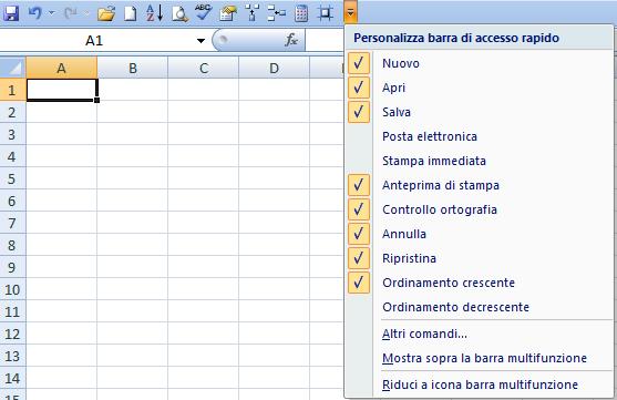 Barra di accesso rapido Questa barra, che si trova al di sotto della barra multifunzione,(ma può essere spostata in altra posizione) può contenere i 1 comandi di uso più frequente selezionati dall