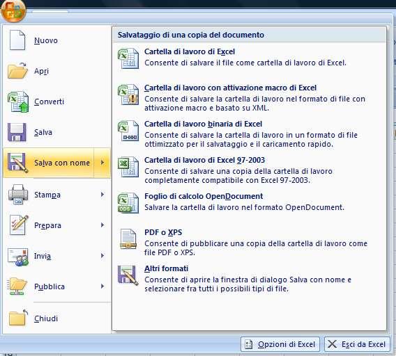 La prima volta che si salva il documento occorre specificare le opzioni di
