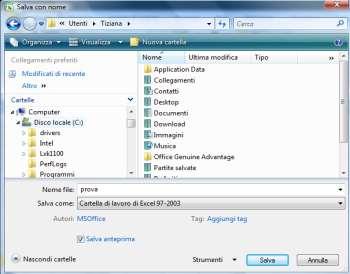 salverà la cartella rendendola disponibile solo per la versione 2007 Cartelle di