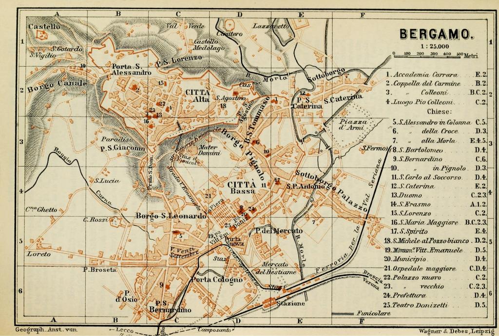 Pianta di Bergamo, 1893, si sta formando Città bassa, è