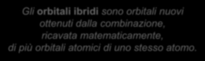 4.3 La teoria degli orbitali ibridi Secondo la teoria degli orbitali ibridi i legami si possono originare anche da orbitali diversi dagli orbitali s, p, d e f,