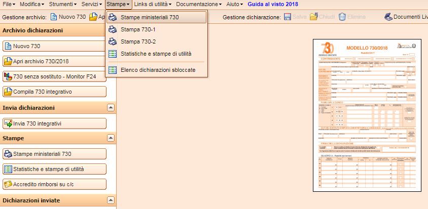 Per visualizzare i nominativi per i quali i Sostituti d Imposta hanno effettuato il diniego, entrate nel Live Caf e nel programma Modello 730-2018, nella sezione a sinistra Dichiarazioni inviate,