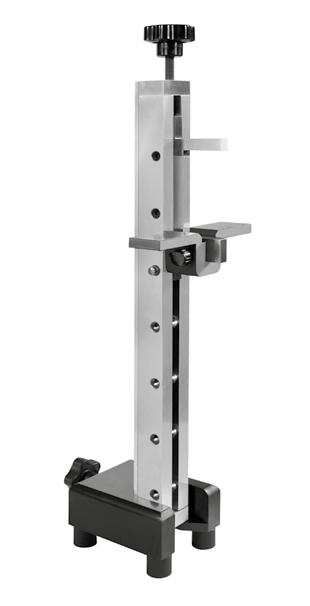 Gauge blocks (not included) for accurate measures, horizontal or vertical use with support base.