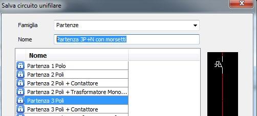 Partenza 3P+N con morsetti Cliccare con il tasto sinistro sul pulsante Salva A questo punto, la nuova partenza con morsetti è stata memorizzata e