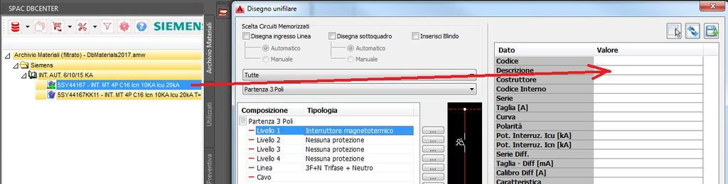 destra) selezionare il codice 5SY44167 (Siemens) trascinarlo