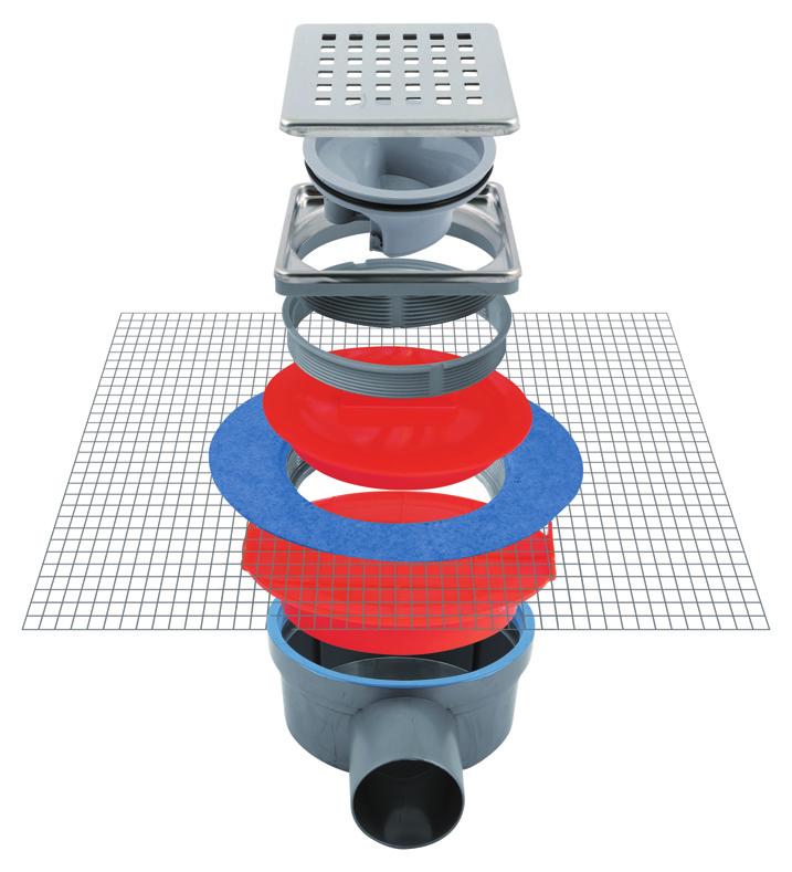 guarnizione in gomma,scarico orizzontale mm orientabile a 360 1) Griglia estetica in acciaio inox 4 2) Valvola anti odore 3) Telaio in acciaio inox 4 regolabile in