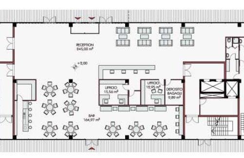 Edilizia Ricettiva - Albergo Struttura Spazi Comuni Hall e area soggiorno 220 m² Reception 16 m² Vano ascensori